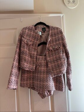 Wild Fable Target Pink Tweed Cropped Blazer and Skirt Set
